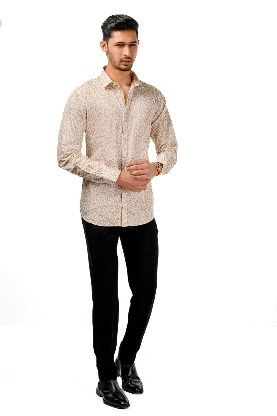 Tissufin White With Light Yellow Floral Printed Pure Cotton Shirt