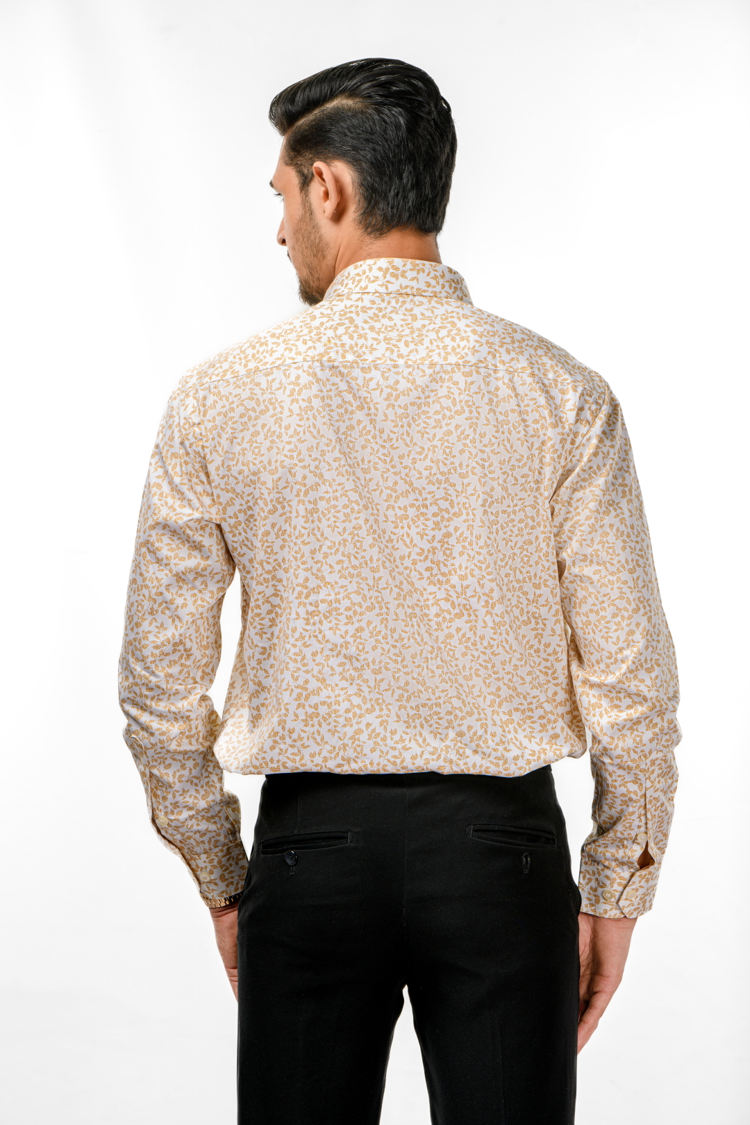 Tissufin White With Light Yellow Floral Printed Pure Cotton Shirt