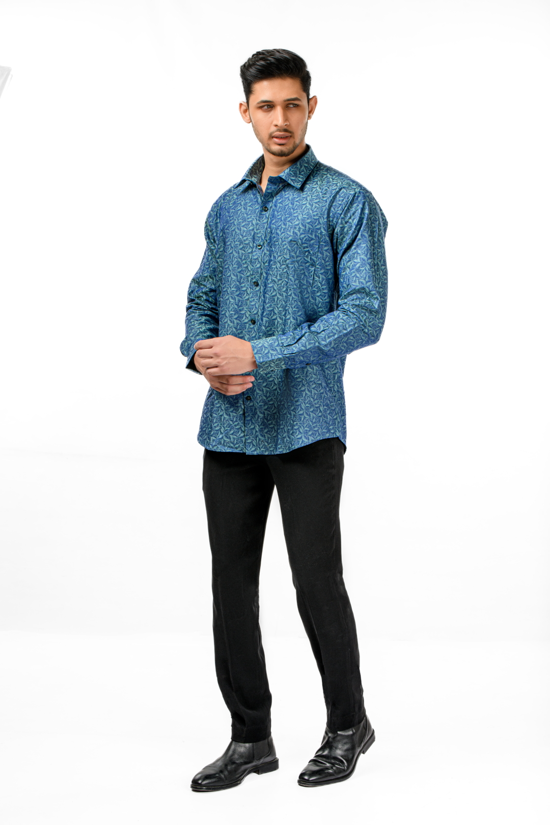 Tissufin Blue - Green Shaded Pure Giza Cotton Shirt