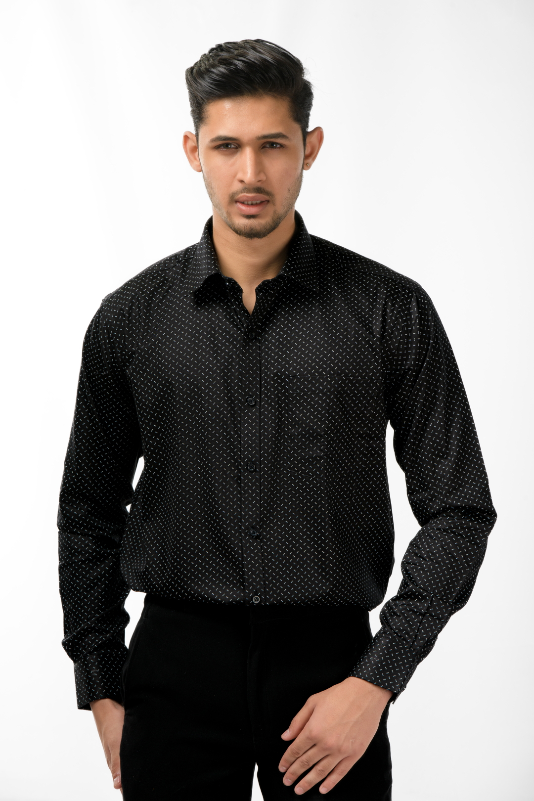 Tissufin Black With White Printed Pure Cotton Shirt